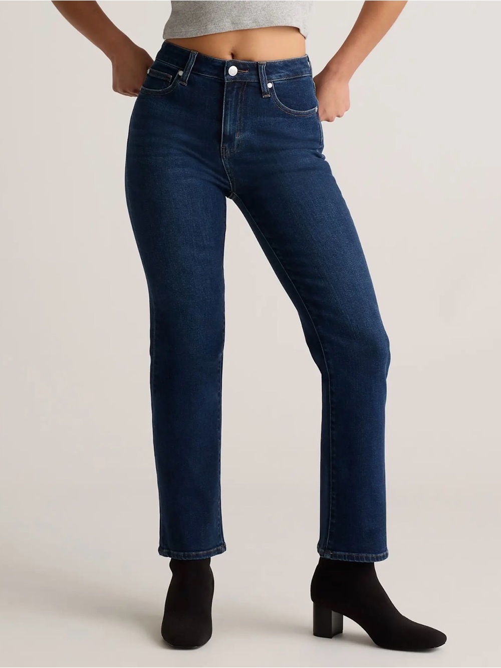 Quince Women Bella Stretch Straight Jeans Midnight Blue 26